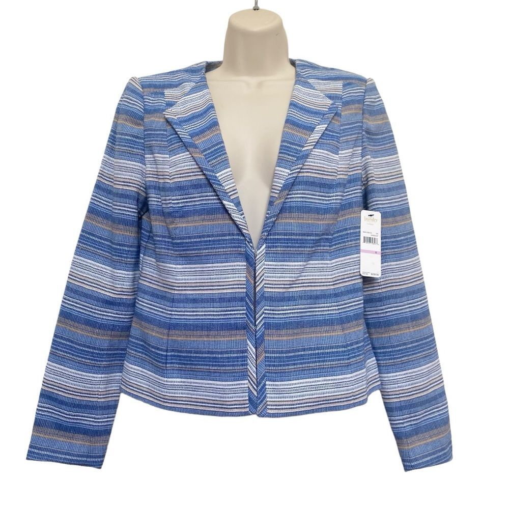 NWT Laundry by Shelli Segal Windsurf Striped Blazer Jacket Blue Cream Tan Sz 6